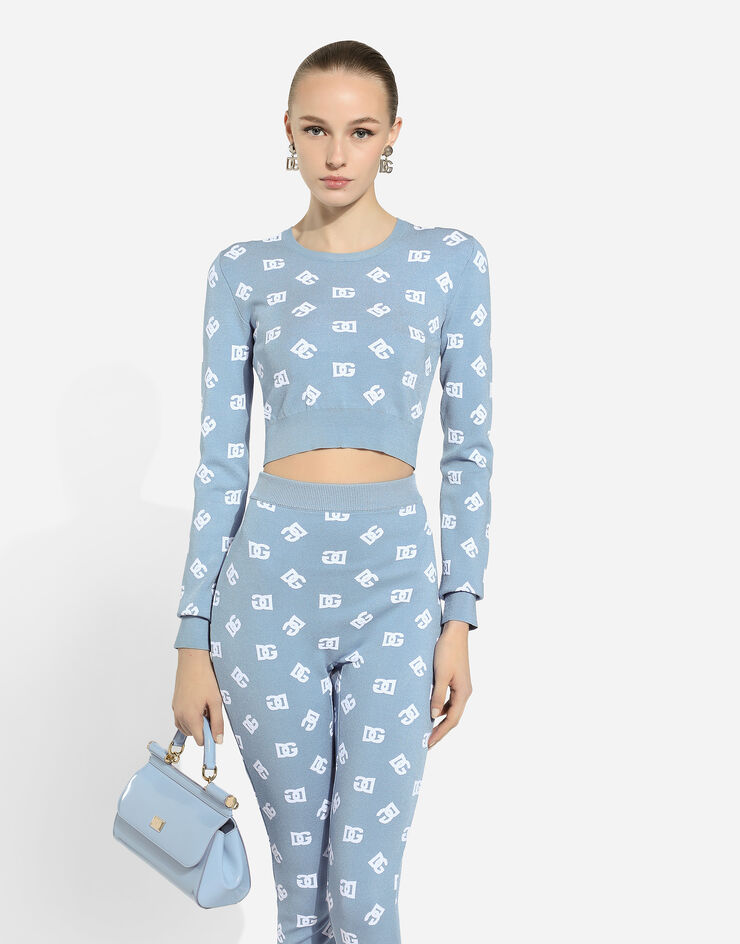 Dolce & Gabbana DGロゴ ビスコースジャカード クロップドセーター ブルー FXI12TJFMGT
