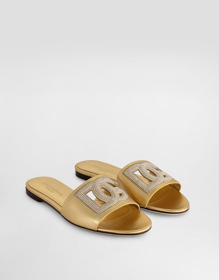 Dolce & Gabbana Burnished slippers with rhinestones Gold CQ0666C7342