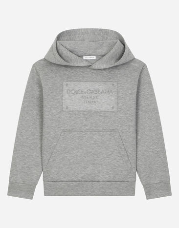 Dolce & Gabbana Neoprene hoodie with embossed tag Grey L4JWKOG7N0C