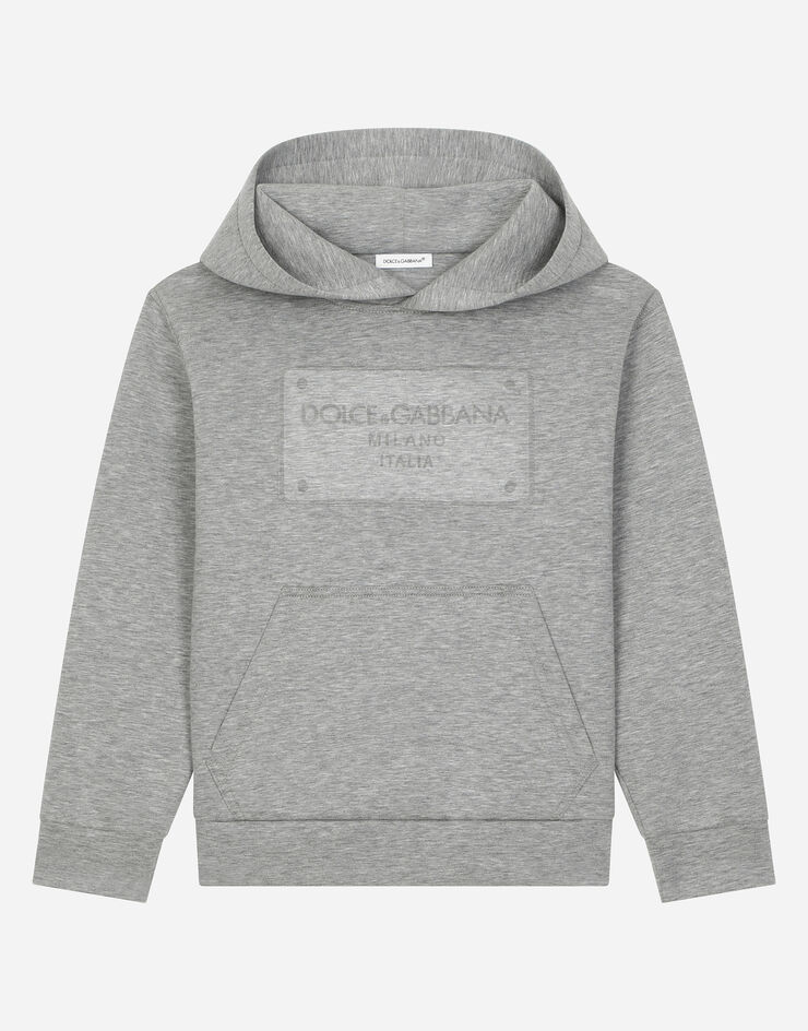 Dolce & Gabbana Felpa con cappuccio in neoprene con placca embossed Grigio L4JWKOG7N0C