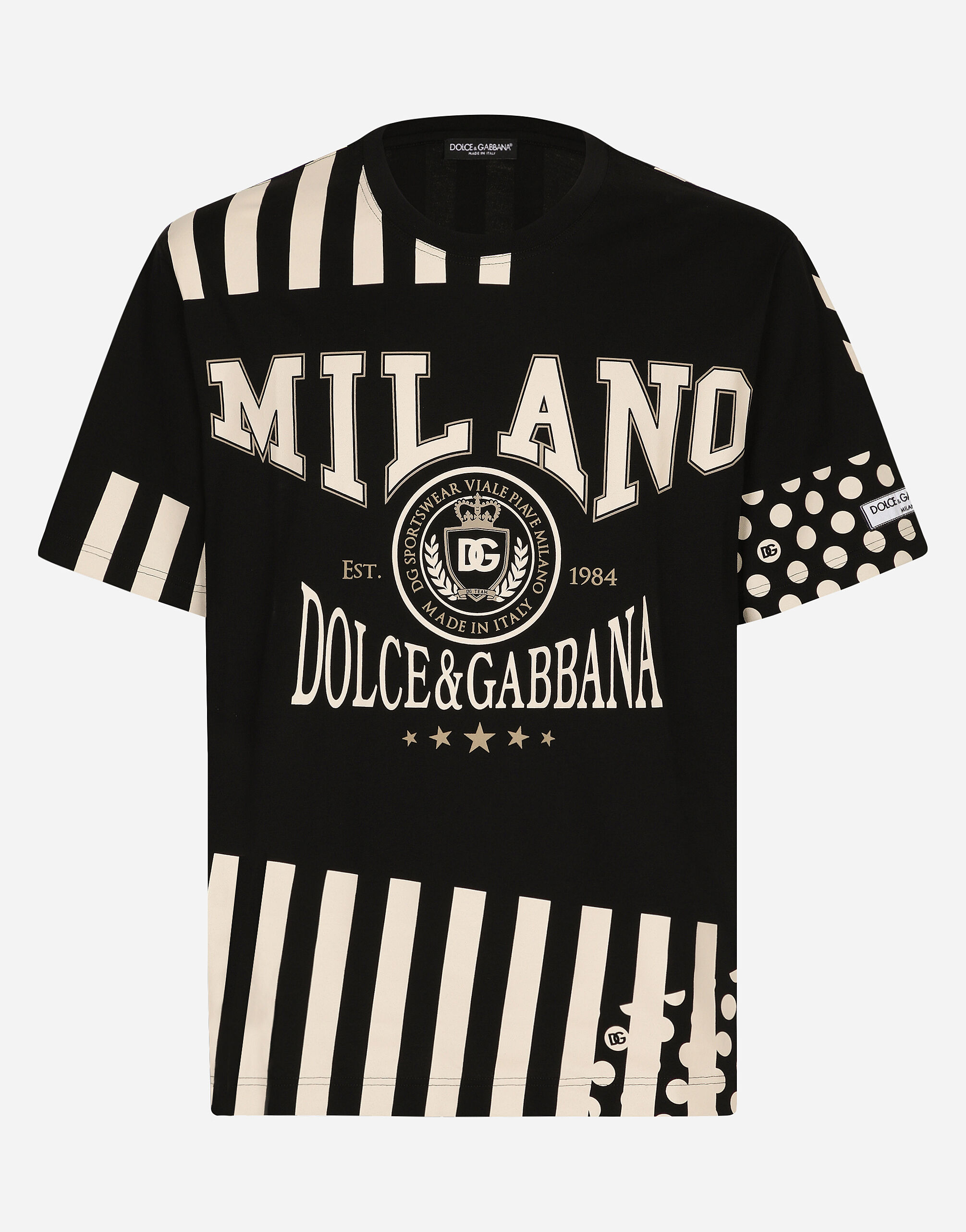 Printed cotton T shirt with Dolce Gabbana logo in Multicolor for Men Dolce Gabbana US