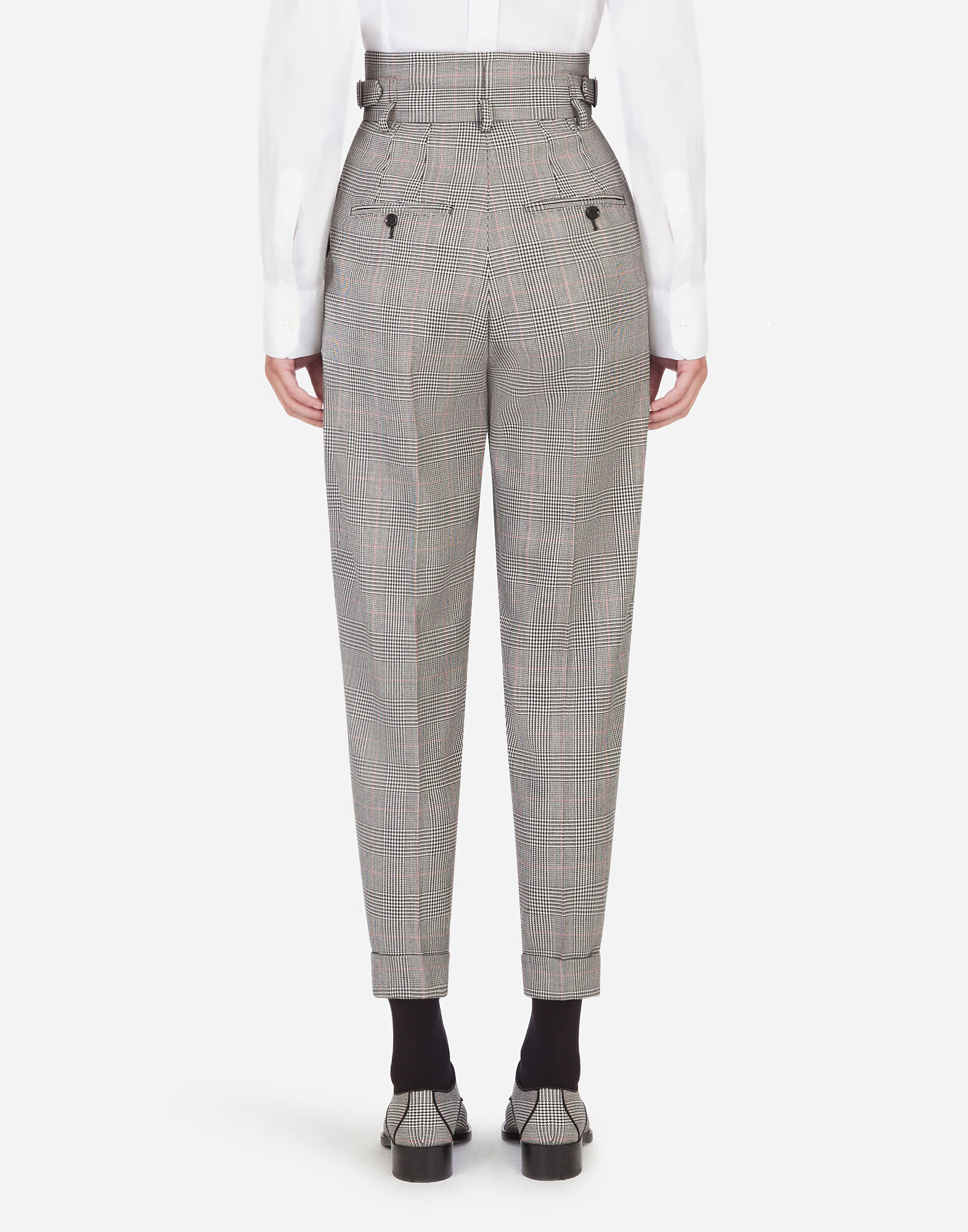 High waisted glen plaid pants