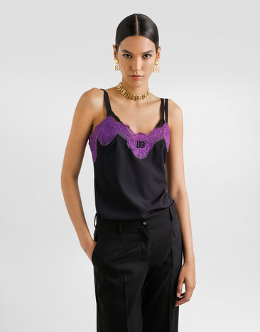 Dolce & Gabbana Stretch crêpe de chine top Black F7BC7TFUABS