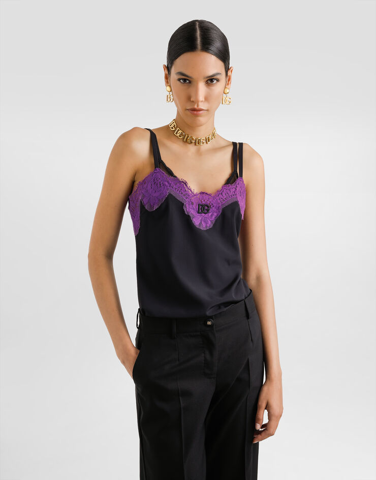 Dolce & Gabbana Stretch crêpe de chine top Black F7BC7TFUABS
