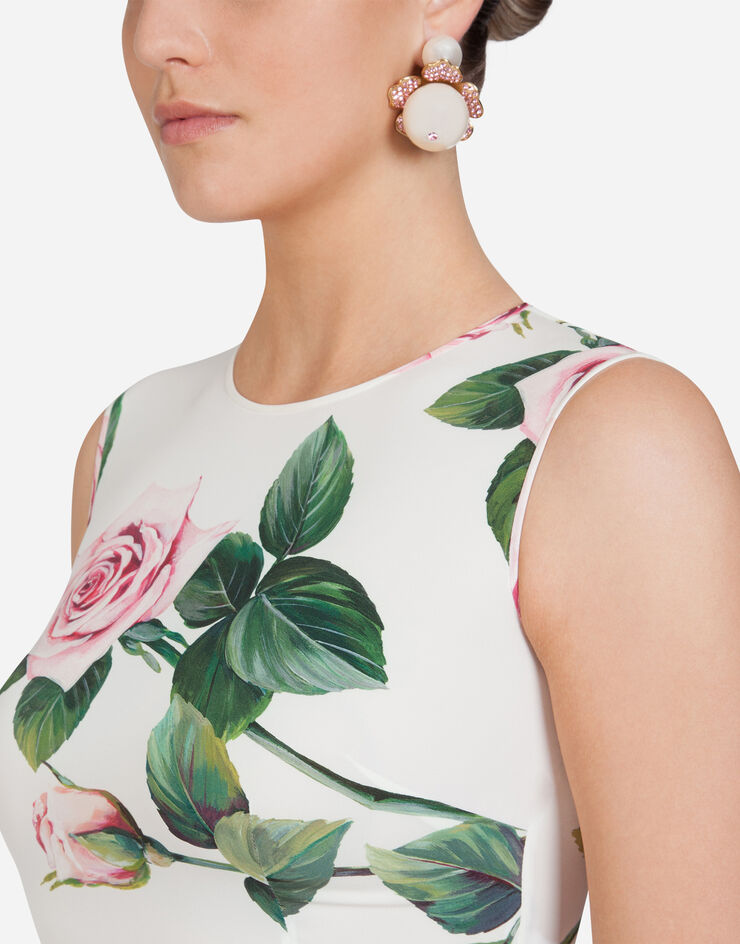 Dolce & Gabbana SLEEVELESS TROPICAL ROSE PRINT CHARMEUSE TOP FLORAL PRINT F73A1TFSAZD