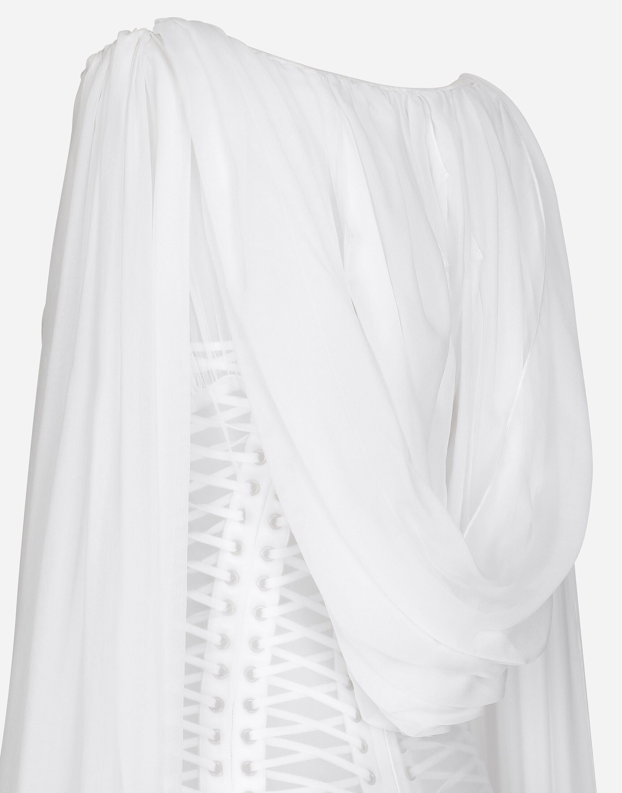 Long chiffon dress with corset details in White for Women