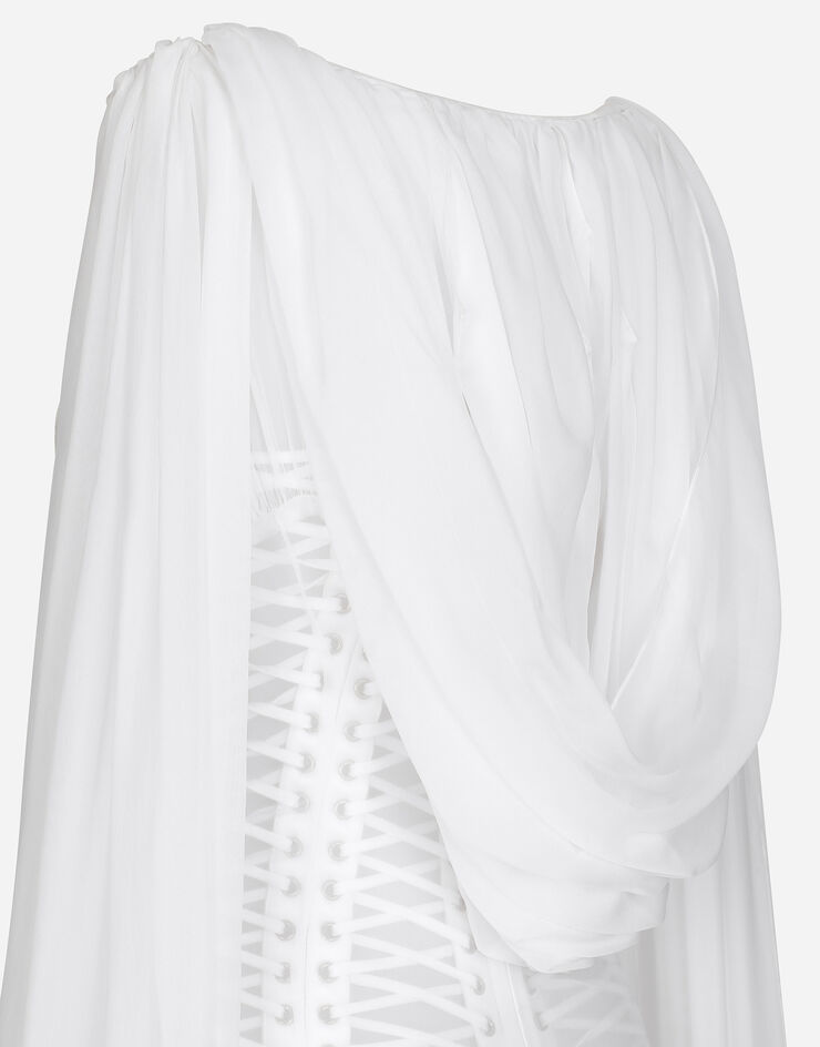 Dolce & Gabbana Vestido largo con detalles estilo corsé de chifón Blanco F6JEPTGDCF2