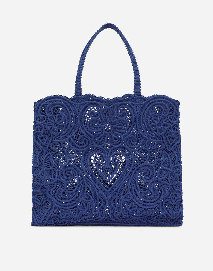 Dolce&Gabbana Shopping grande in ricamo cordonetto Blu BB6957AW717