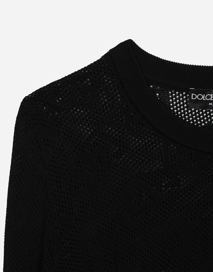 Dolce & Gabbana Cropped mesh-stitch viscose sweater with jacquard DG logo Black FXX14TJFMAL