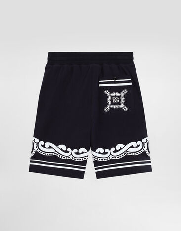 Dolce & Gabbana Piqué shorts with bandanna print Blue L4JQU7G7O0B