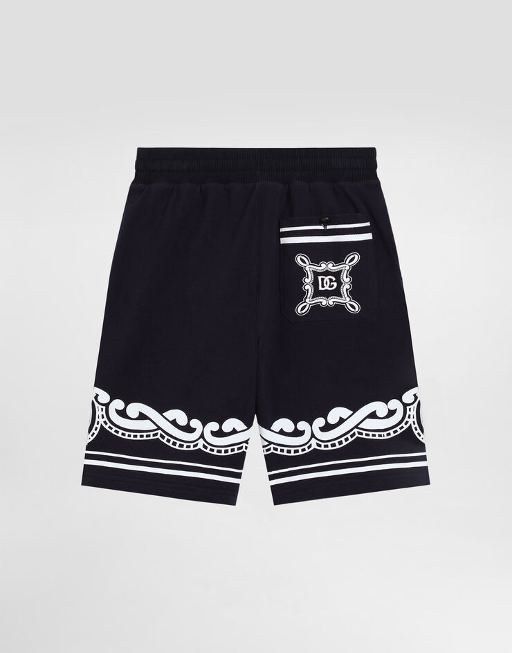 Dolce & Gabbana Piqué shorts with bandanna print Blue L4JQU7G7O0B