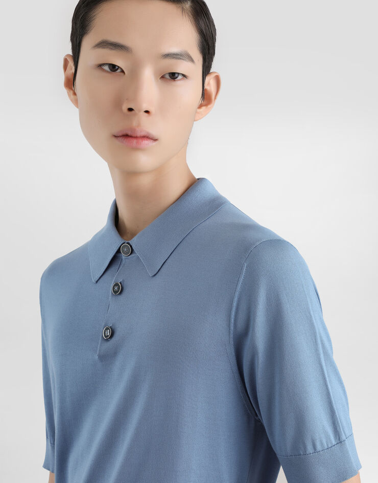 Dolce & Gabbana Silk polo shirt Azure GXZ02ZJBSO5