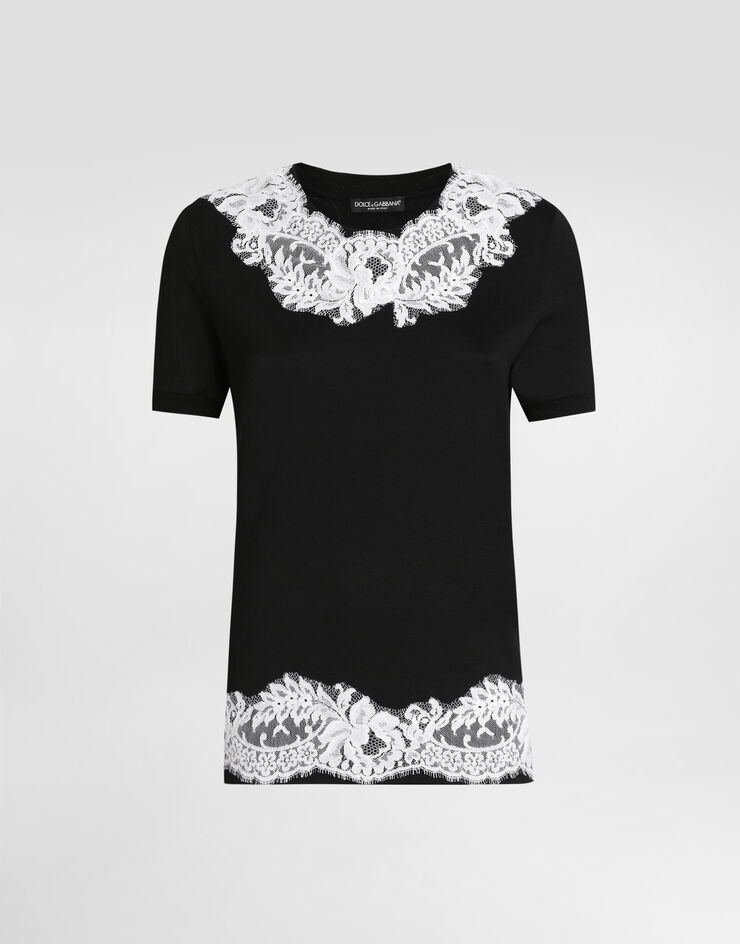 Dolce & Gabbana Jersey t-shirt with lace and DG patch Black F8V66ZGDDBR