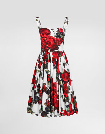 Dolce & Gabbana Calf-length corset dress with rose print Print F6TLBTIS1XD