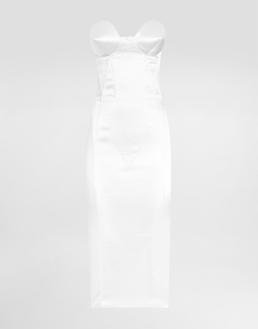 Strapless satin dress with corset details