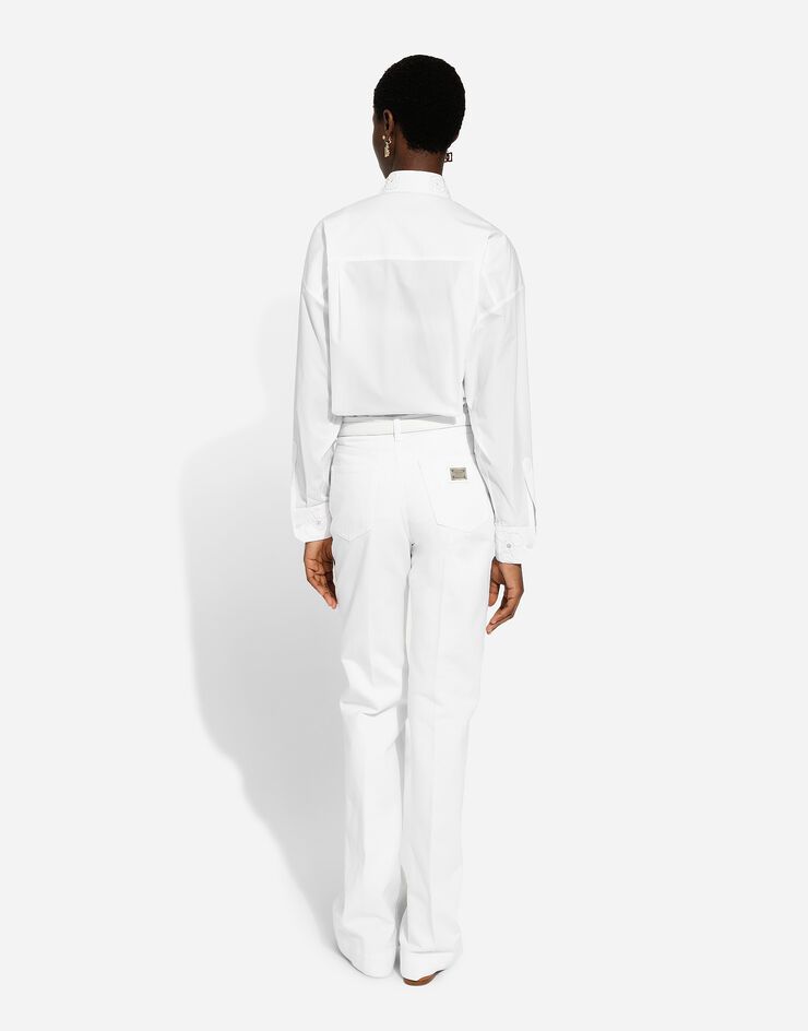 Dolce & Gabbana Camicia maniche lunghe in cotone con colletto ricamato Bianco F5N86ZFU5GK