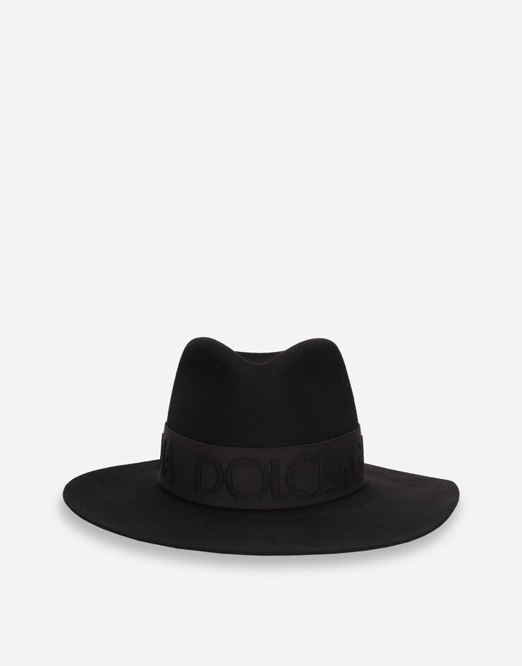 Dolce & Gabbana DG 徽标兔毛毡绅士帽 黑 FH612AGDA3K