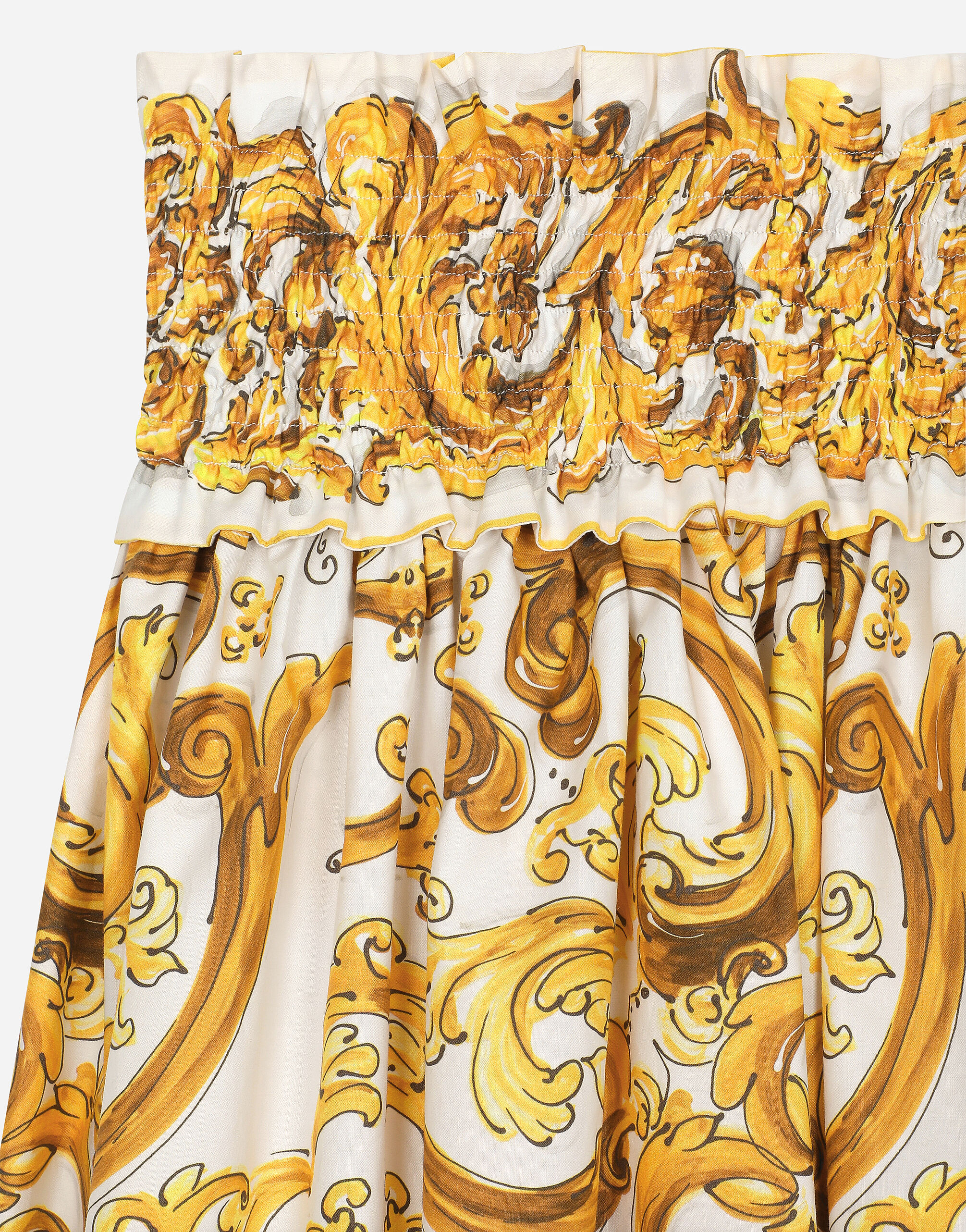 Poplin skirt with yellow majolica print in Print for Girls | Dolce&Gabbana®