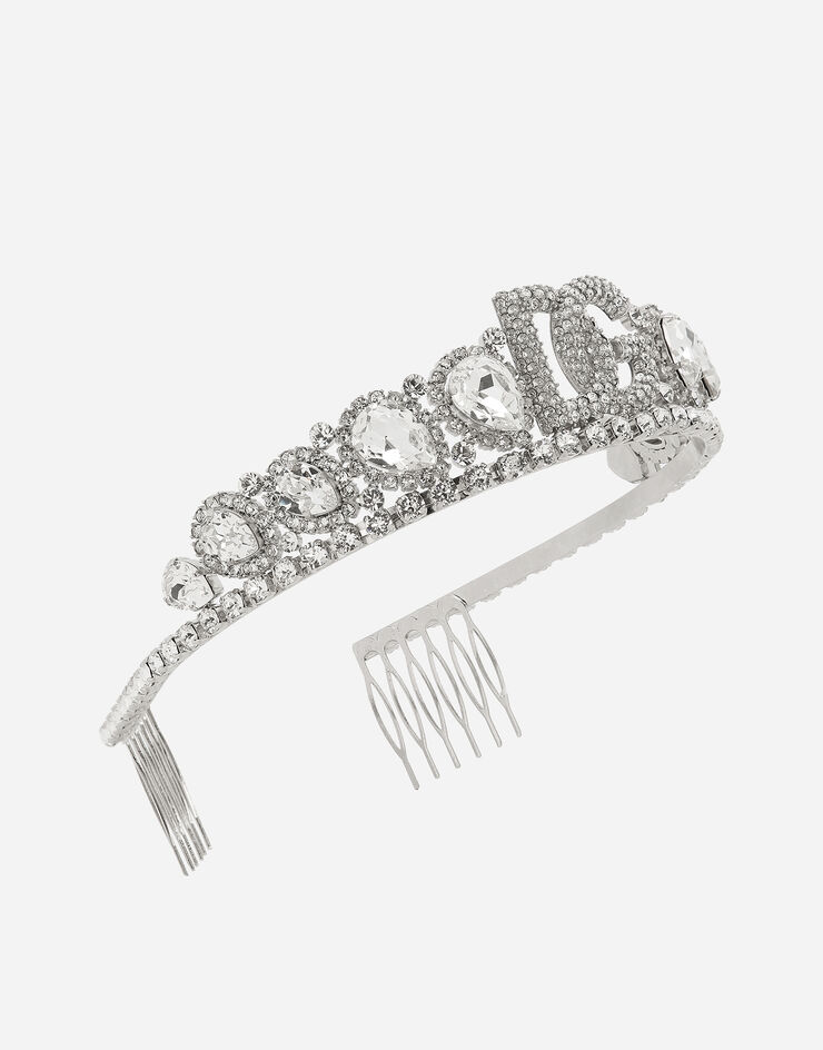 Dolce&Gabbana Diadem with crystal embellishment and DG logo Silver WHP6S1W1111