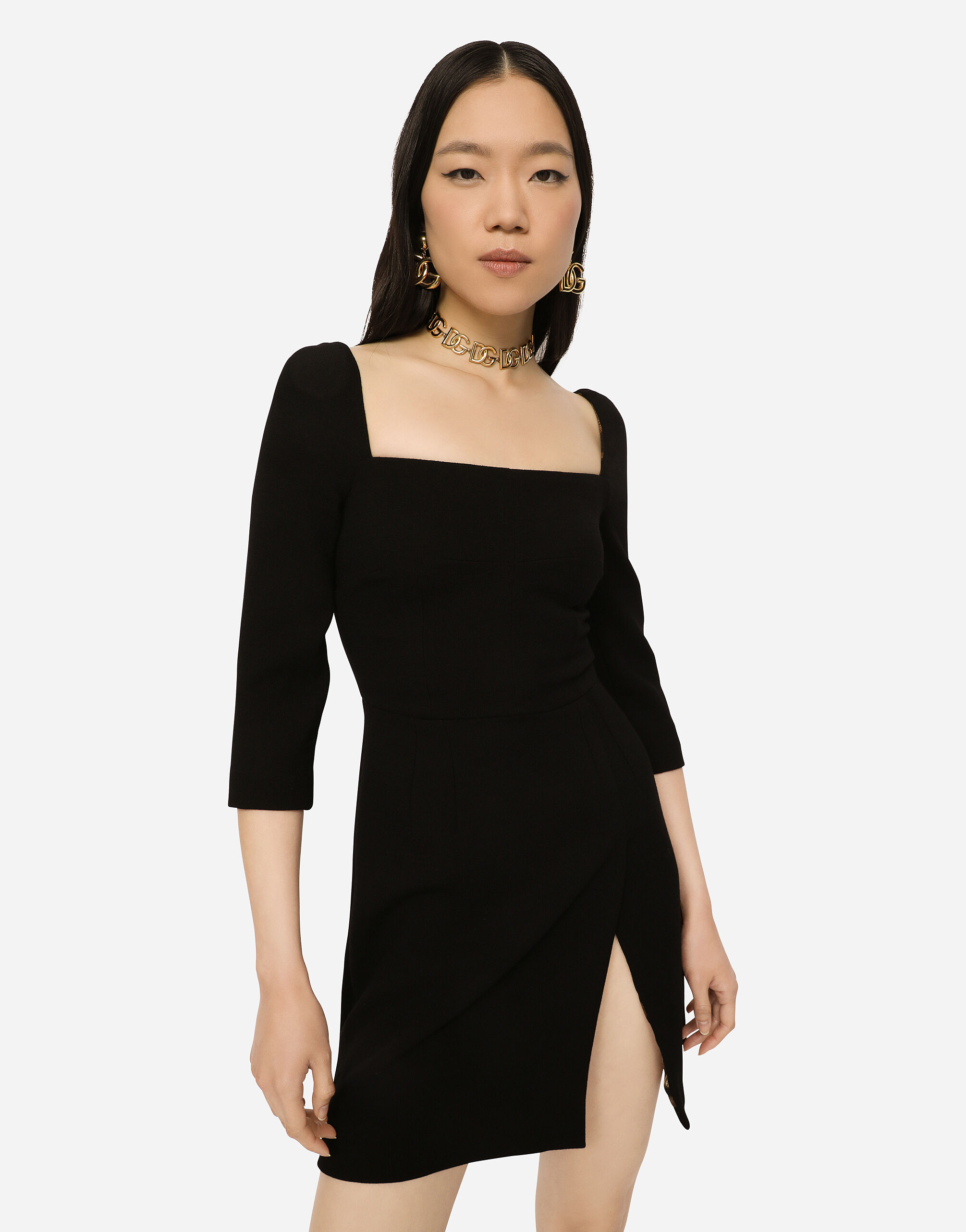 Short double crepe dress in Black for Women | Dolce&Gabbana® US