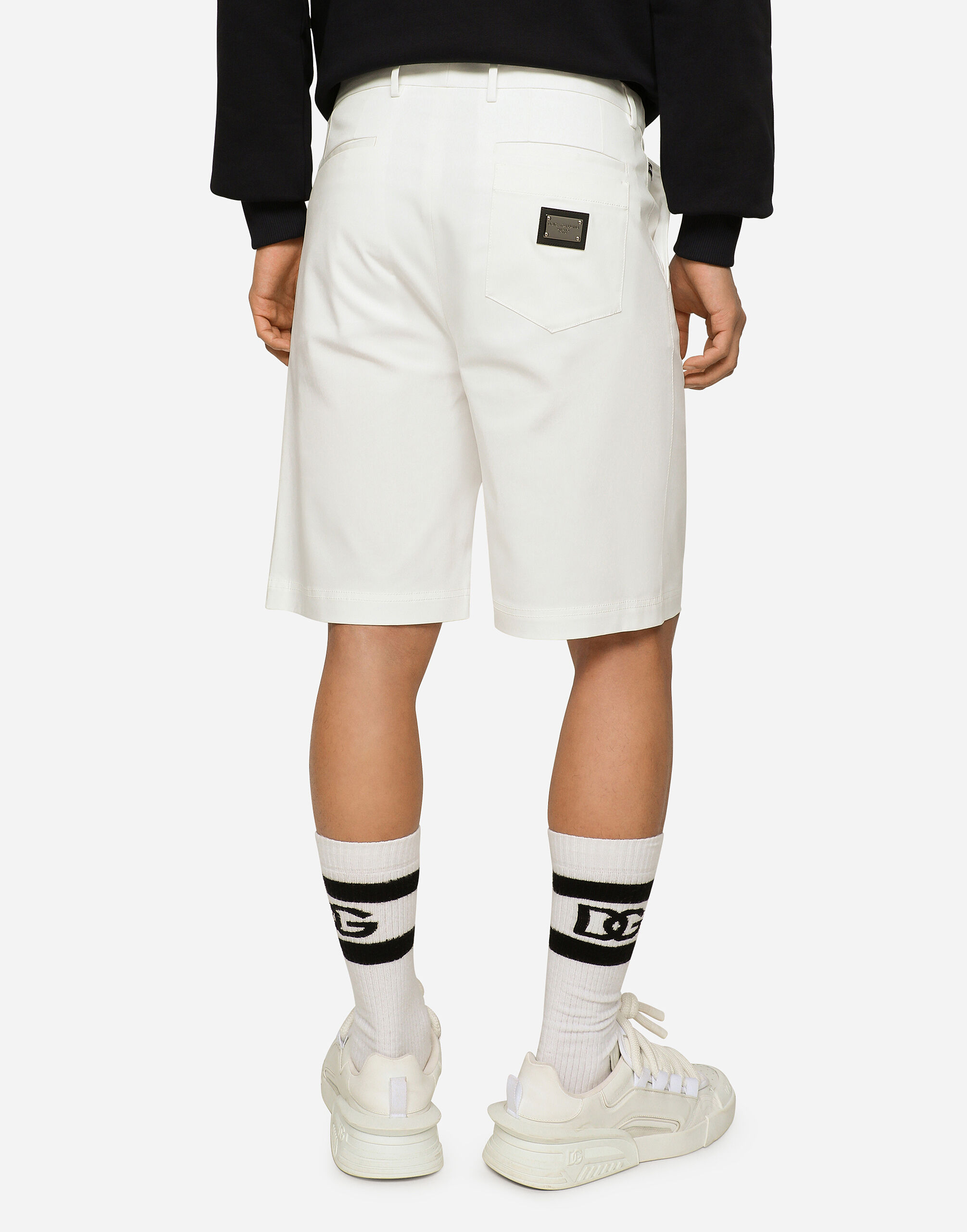Stretch cotton shorts with branded tag in White for Men