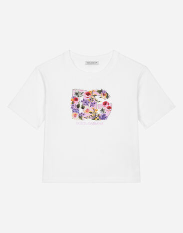Dolce & Gabbana تيشيرت جيرسي بطبعة DG ورسمة زهور أبيض L5JTOBG7NZL