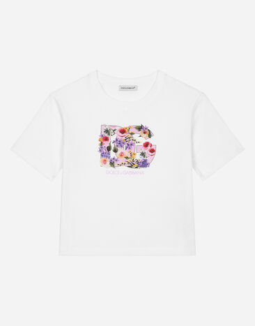 Dolce & Gabbana T-shirt in jersey stampa DG fiori Bianco L5JTKTG7M8C
