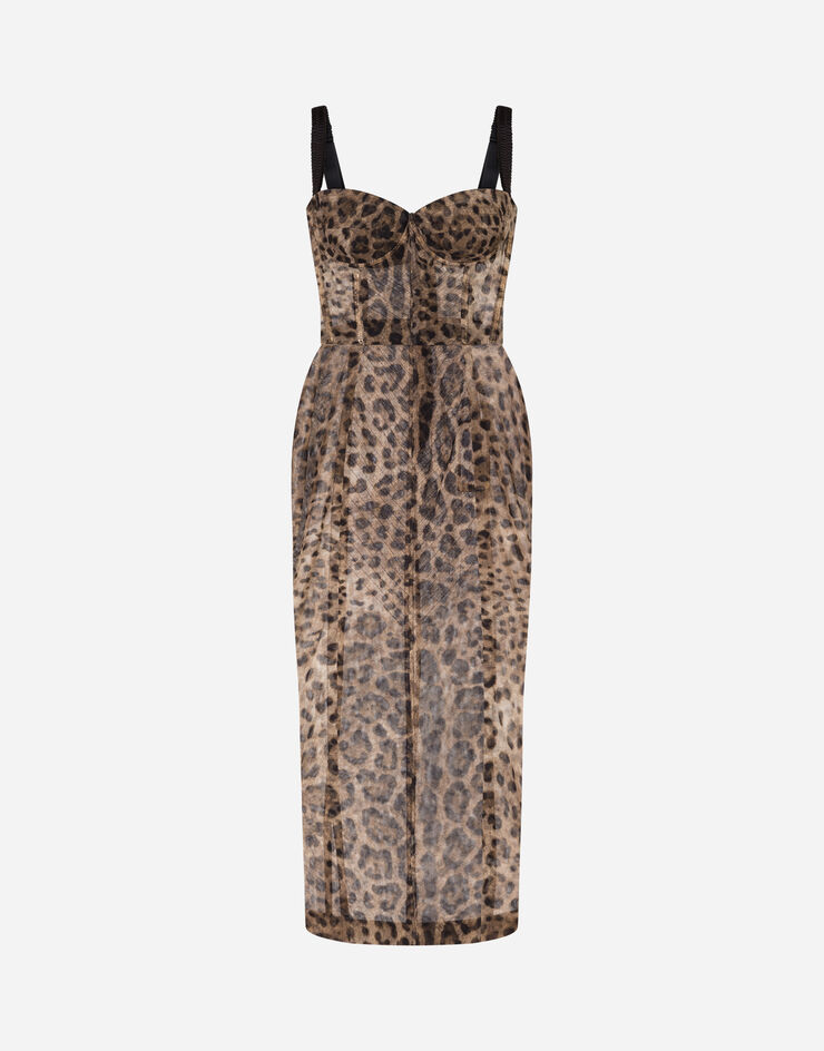 Dolce & Gabbana Longuette tulle dress with leopard print Multicolor F6G6TTFSEGZ