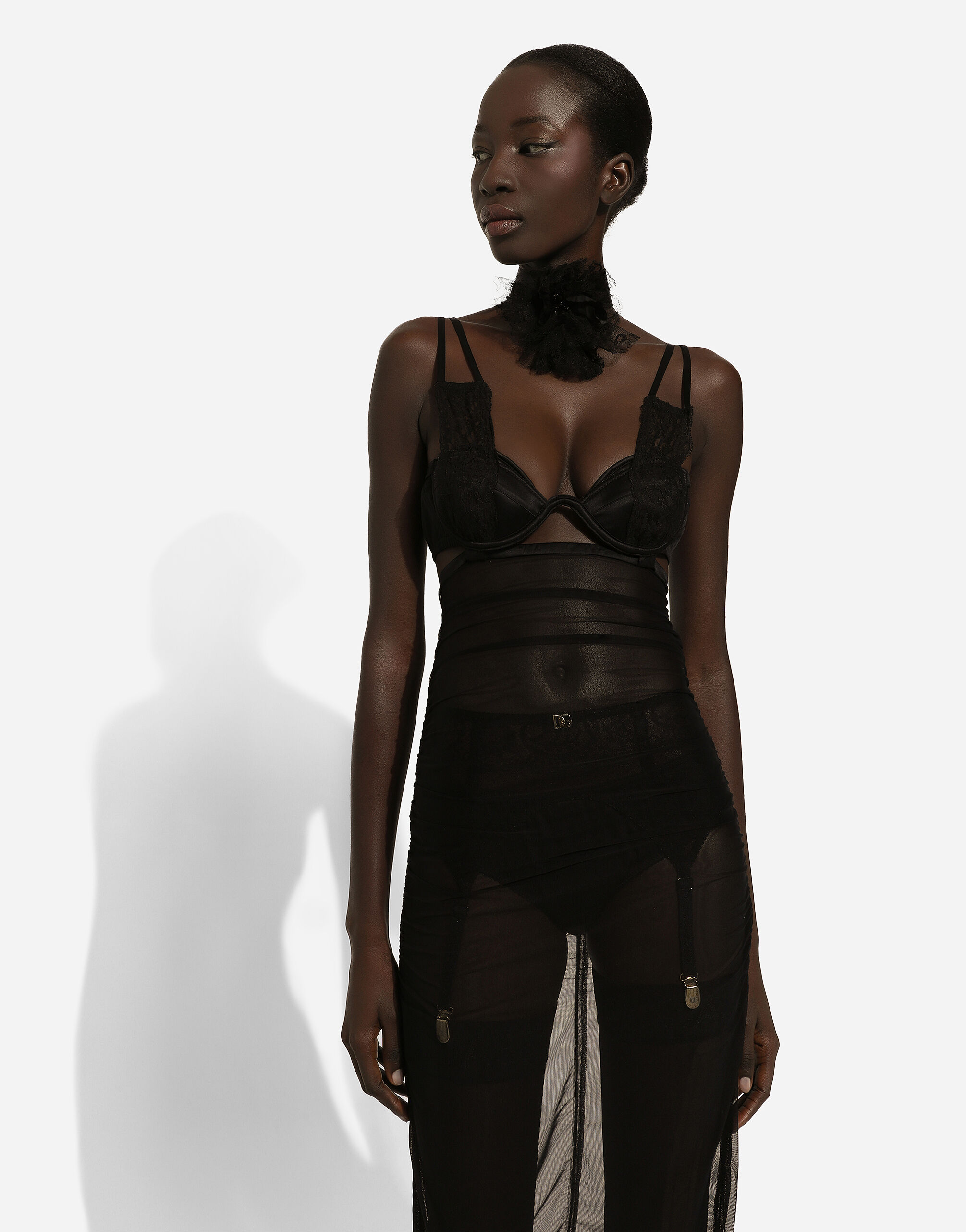 Abito longuette in tulle con dettagli bustier in Nero da Donna Dolce Gabbana