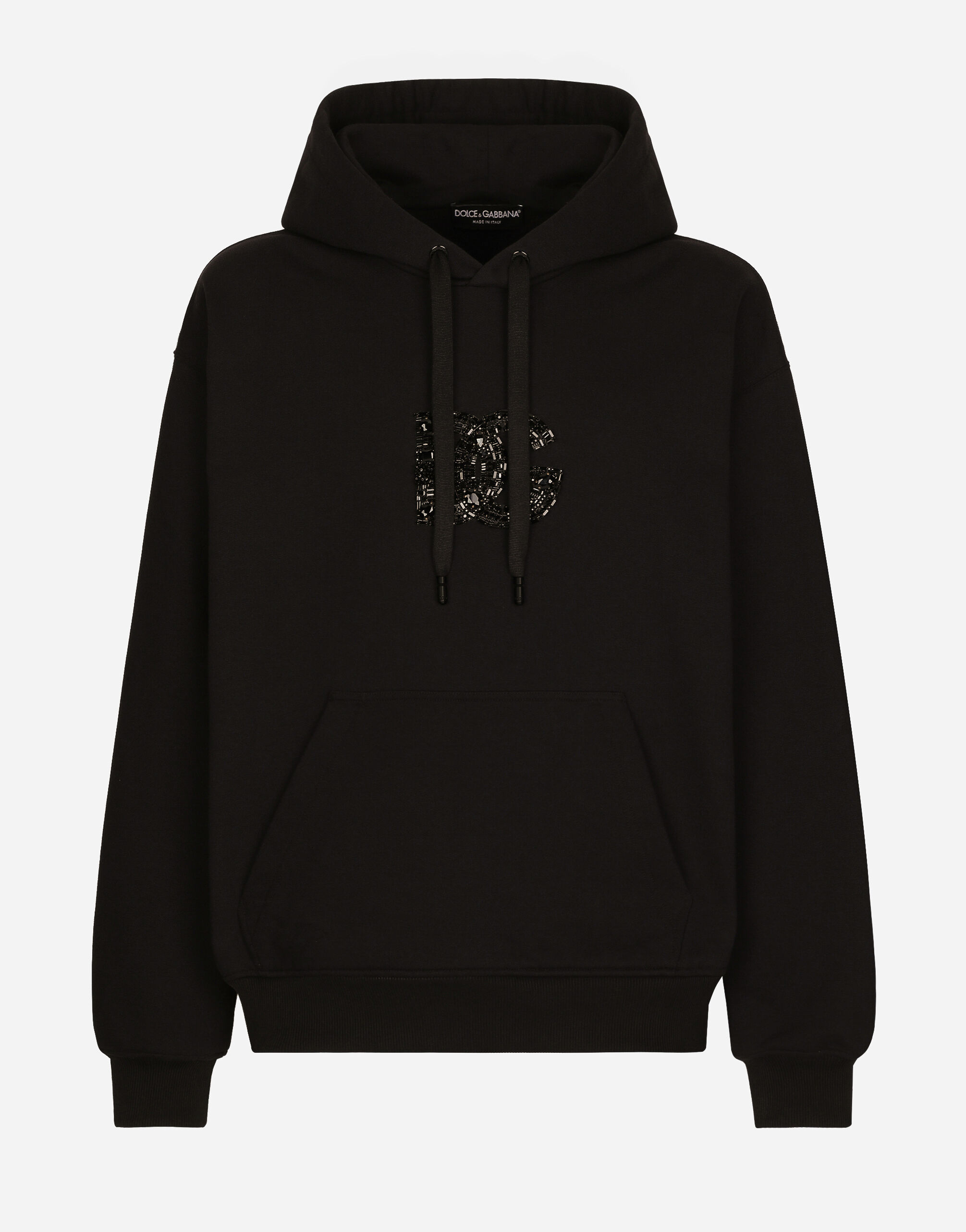 Dolce & Gabbana Hoodie with rhinestone-detailed DG patch Black G9AHSZG7M2H