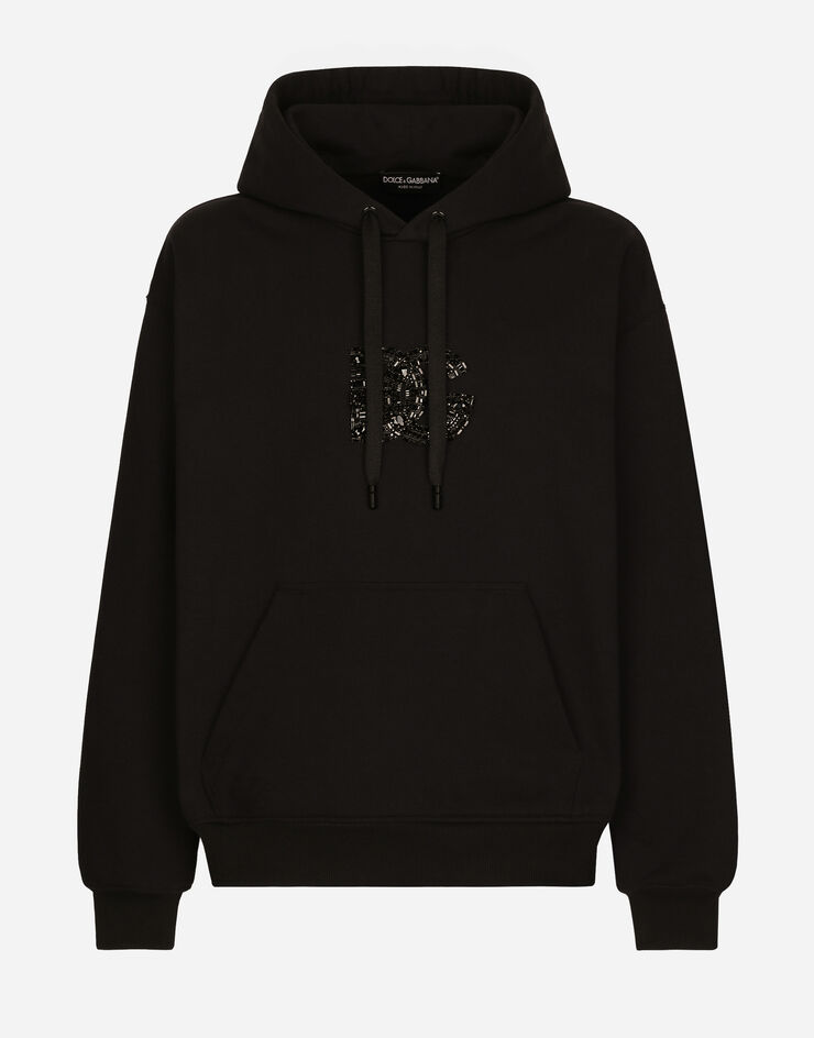 Dolce & Gabbana Hoodie with rhinestone-detailed DG patch Black G9ZU0ZG7K4P