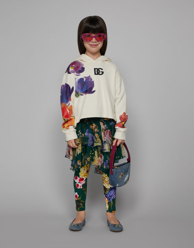 Dolce & Gabbana Felpa con cappuccio in jersey stampa fiori Beige L5JWAKG7M3C