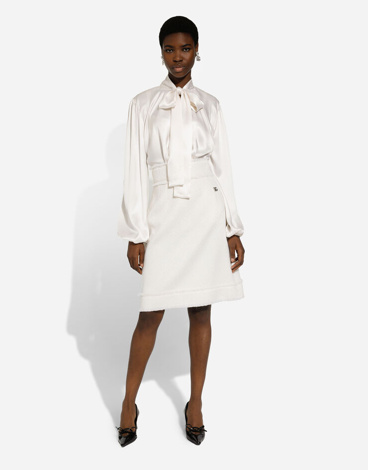 Dolce & Gabbana Raschel tweed A-line midi skirt White F4CI9THUMUA