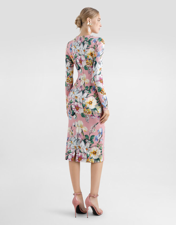 Dolce & Gabbana Vestido longuette de tubo de charmeuse con estampado de flores Imprima F6GAVTFSA7G