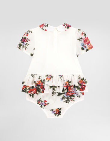 Dolce & Gabbana Flower bouquet-print jersey and poplin romper Multicolor L21O9OG7PZM