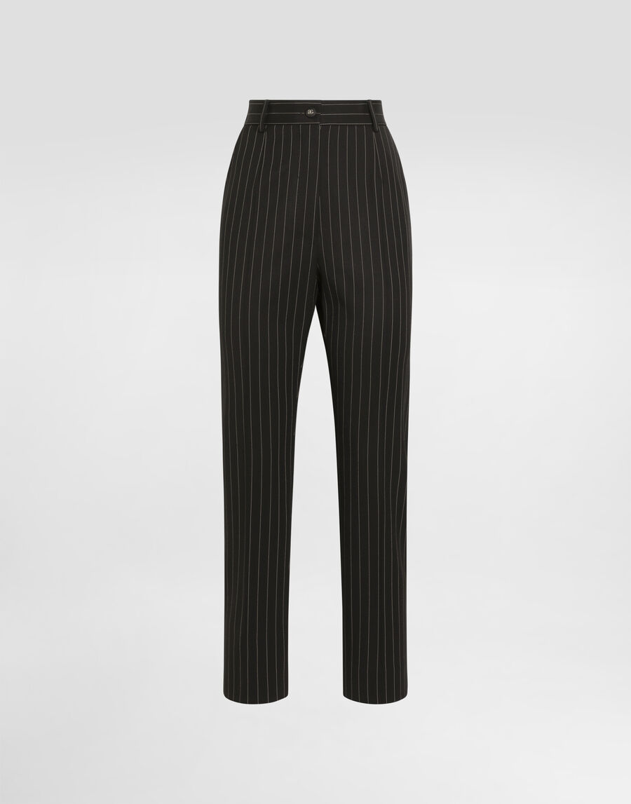High-waisted pinstripe twill pants