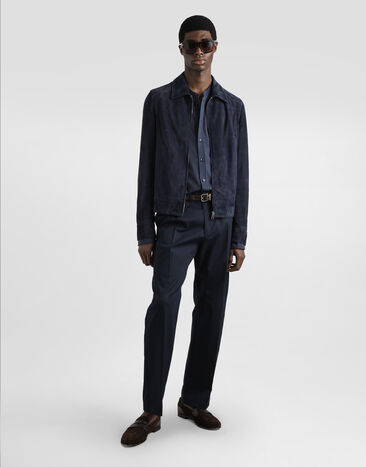 Dolce & Gabbana Blouson zippé en cuir Blue G9BPCLHULUU