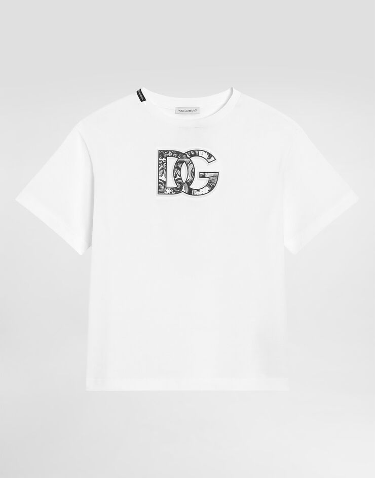 Dolce & Gabbana Short-sleeved t-shirt with embossed DG majolica-print logo Multicolor L4JTHVG7NVC