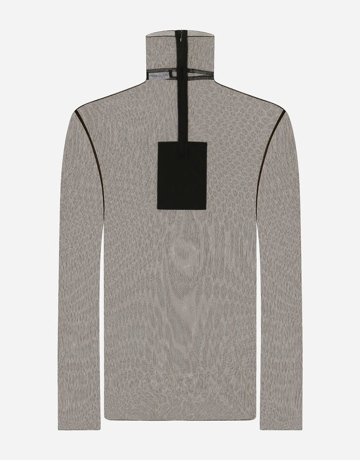Dolce & Gabbana T-shirt collo alto in tulle con patch Nero G8RF2ZFLSAB