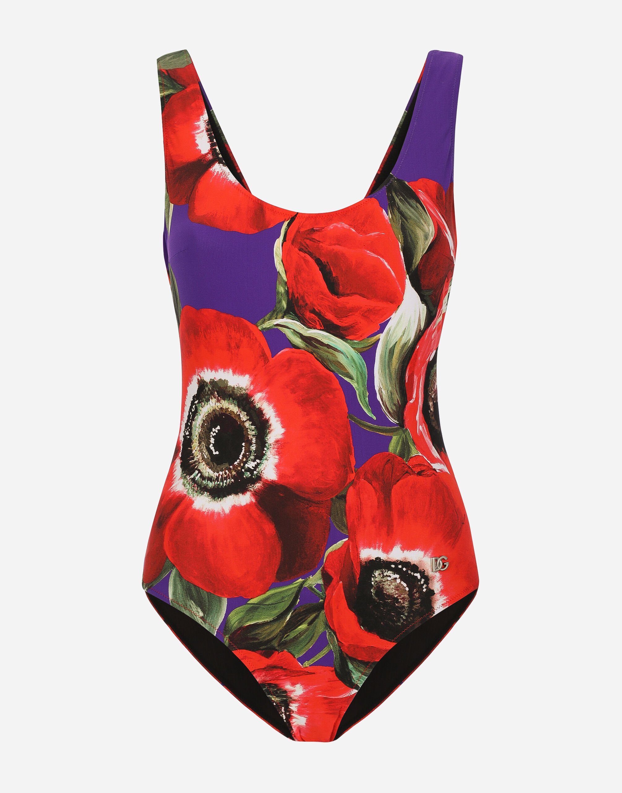 Dolce & Gabbana Racing swimsuit with anemone print Print O8C18JFSG8C