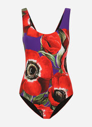 Dolce & Gabbana Racing swimsuit with anemone print Print O8A54JFSG8C