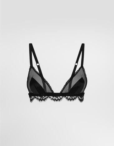 Dolce & Gabbana Triangel-BH Soft-Cups aus Tüll, Satin und Spitze Schwarz O1E31TONN35