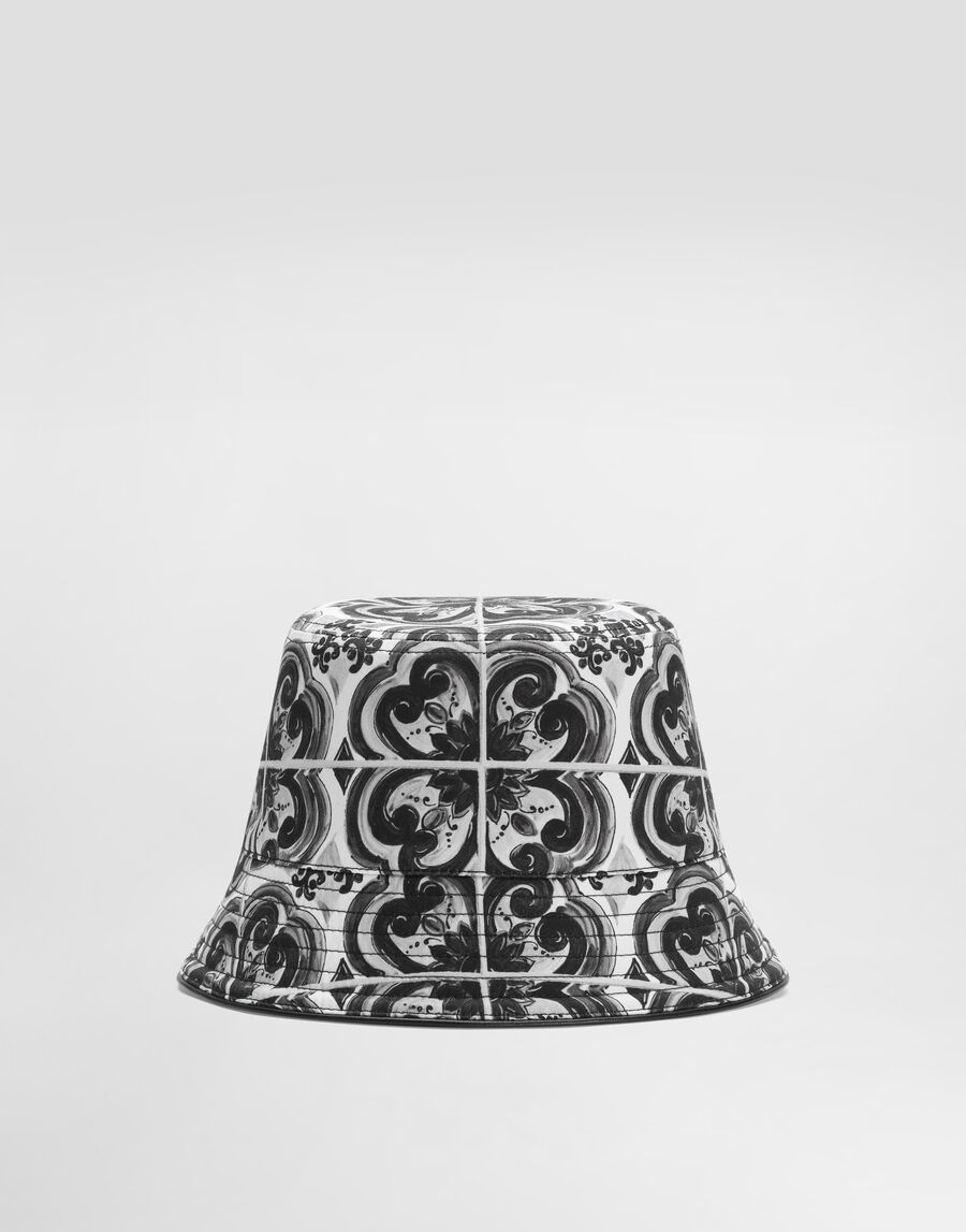 Majolica-print drill bucket hat
