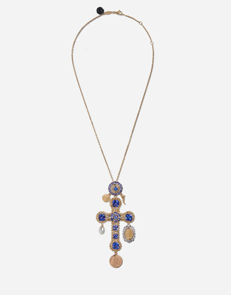 Dolce & Gabbana Tradition cross pendant with tanzanites Gold WADC1GWTAN1