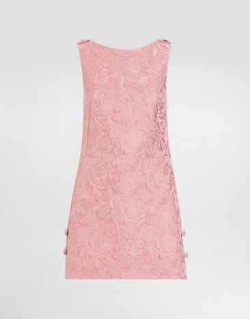 Dolce & Gabbana Kurzes Shiftkleid aus floralem Matelassé-Jacquard Rosa F6TMLTHJMQK