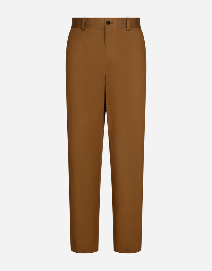 Dolce&Gabbana Pantalón de gabardina elástica con etiqueta con logotipo Marrón GV5ZHTFUFML