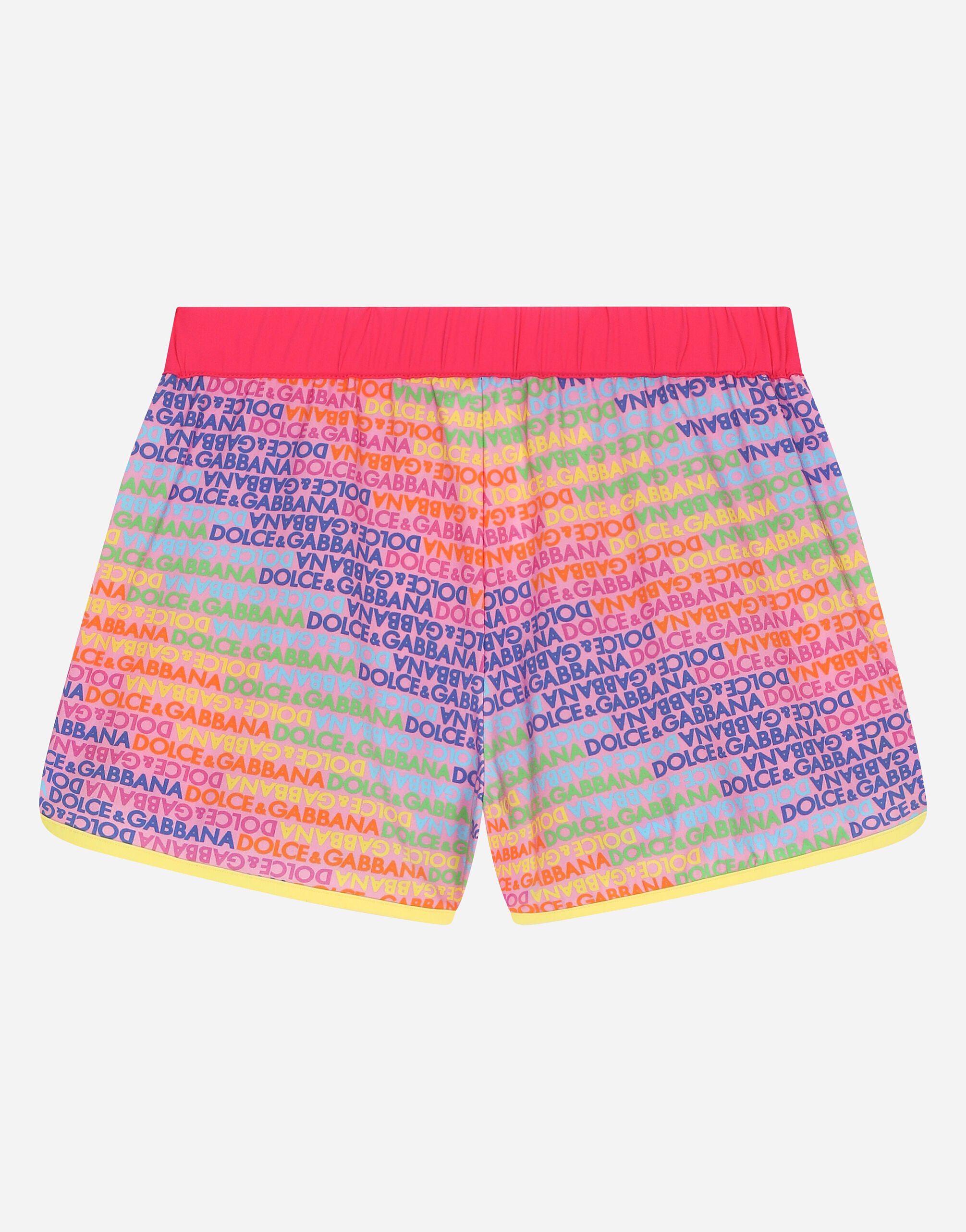 Spandex swim shorts with all over logo print in Print for Girls Dolce Gabbana