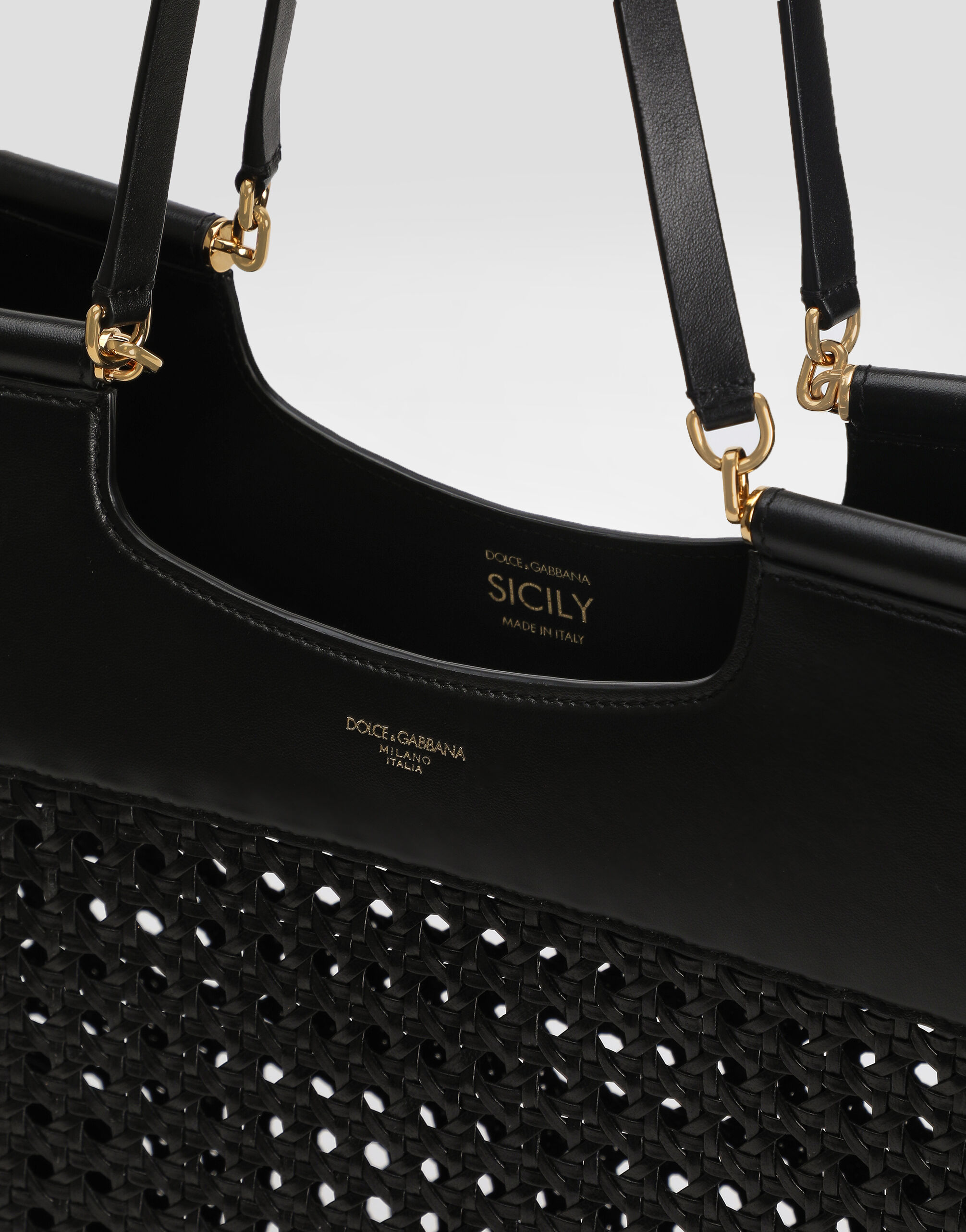 ブラックのウィメンズ SICILY カーフスキン＆ストロー