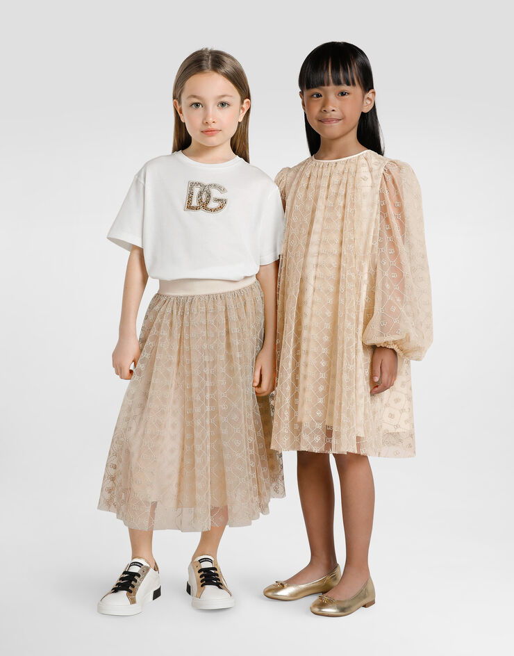 Dolce & Gabbana DG 刺绣薄纱长袖连衣裙 米色 L54DH9FLSLY