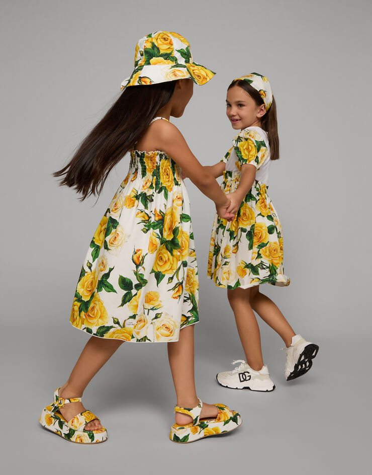 Dolce & Gabbana فستان بوبلين وجيرسي بطبعة وردة صفراء مطبعة L5JD6KG7M4I